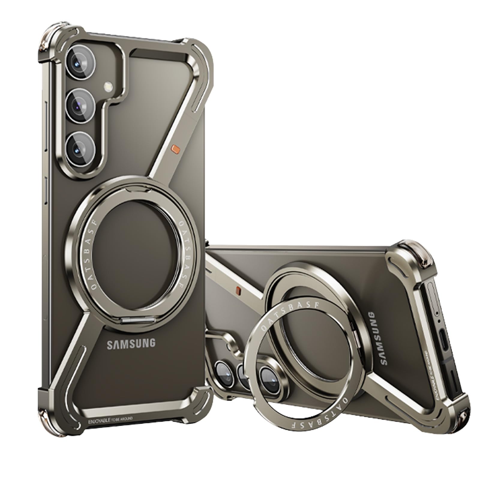 Photo 1 of OATSBASF Minimalist Phone Case Compatible with Samsung Galaxy S24, 360° Rotation Kickstand Aluminum Metal Frameless Design Bumper Case, Protective Shock Grade Shell, Natural Titanium