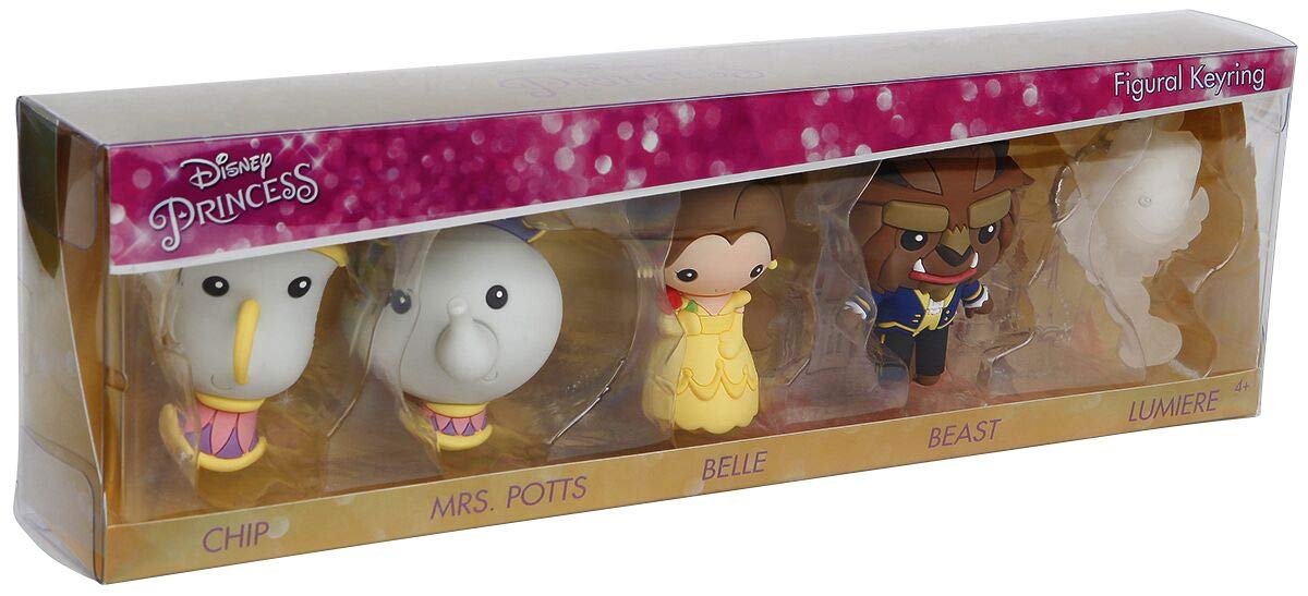 Beauty and The Beast 3D Characters (Chip, Mrs. Potts, Belle, Beast and Lumiere) Keyring Multicolour
