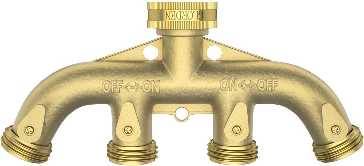 glorden Hose Splitter 4 Way Hose Manifold Garden Hose Splitter Connector with Comfort Grip（Give Away 7 Small Accessories