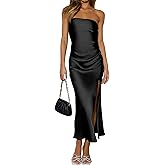 DAAWENXI Women's Summer Sexy Strapless Satin Tube Bodycon Midi Dress Side Slit Cocktail Party Long Dresses