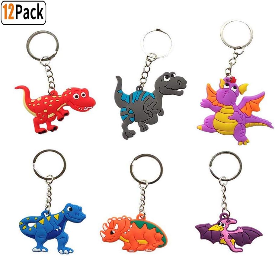 ICEBLUEOR Mini Dinosaur Keychains Rubber with Key Ring Decoration