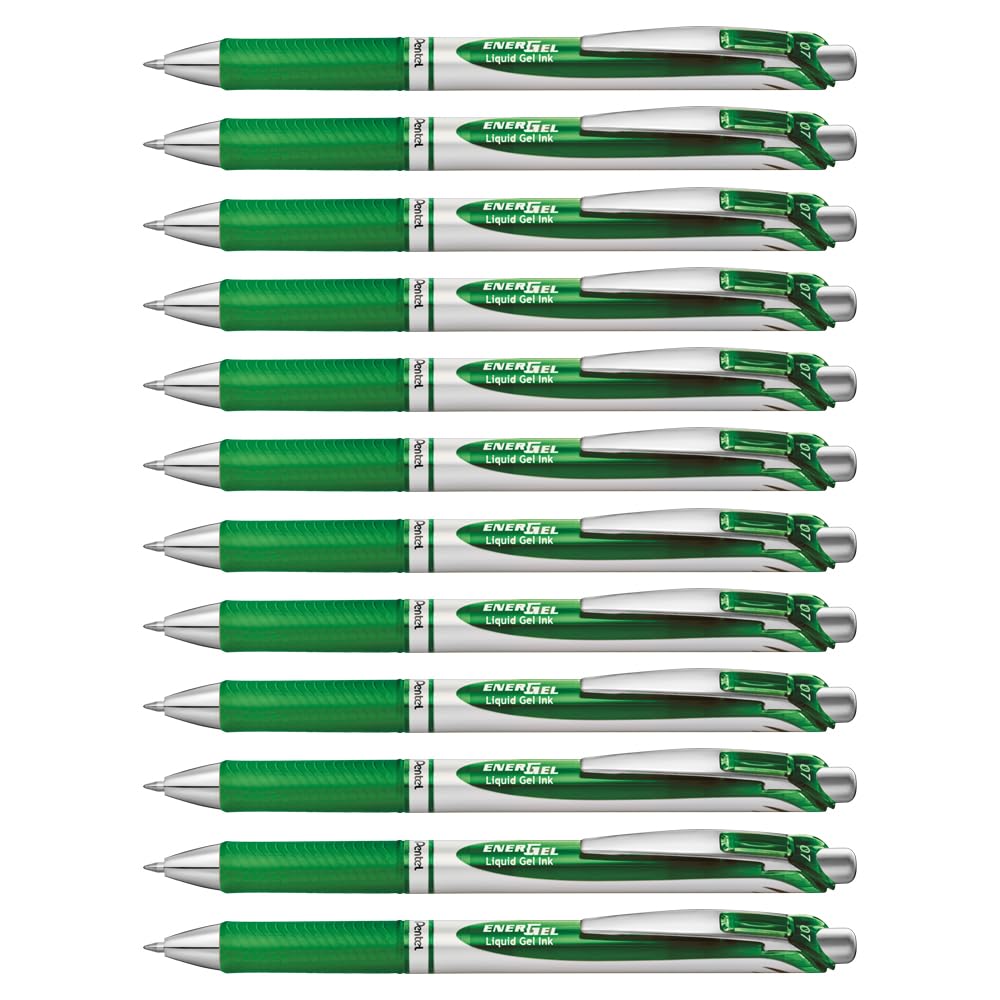 Pentel EnerGel BL77-D Gel-Ink Roller Ball Pen with Push-Button Mechanism 0.35 mm - Green (Pack of 12)