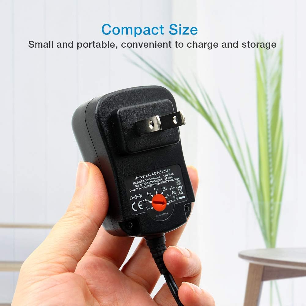 POWSEED 12W Universal AC Adapter Power Supply DC 3V 4.5V 5V 6V 7.5V 9V 12V for Household Electronics CCTV IP Camers Routers Speaker Tablet Webcam USB Devices Multi Voltage 1000mA Wall Charger Cord: Home Audio & Theater