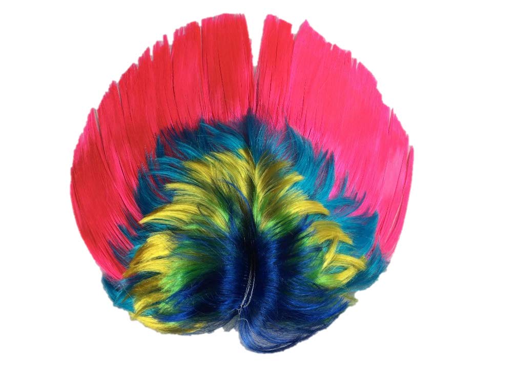 Punk Rocker Unisex Mohican Rooster Mohawk Wig Rainbow Hot Pink 1