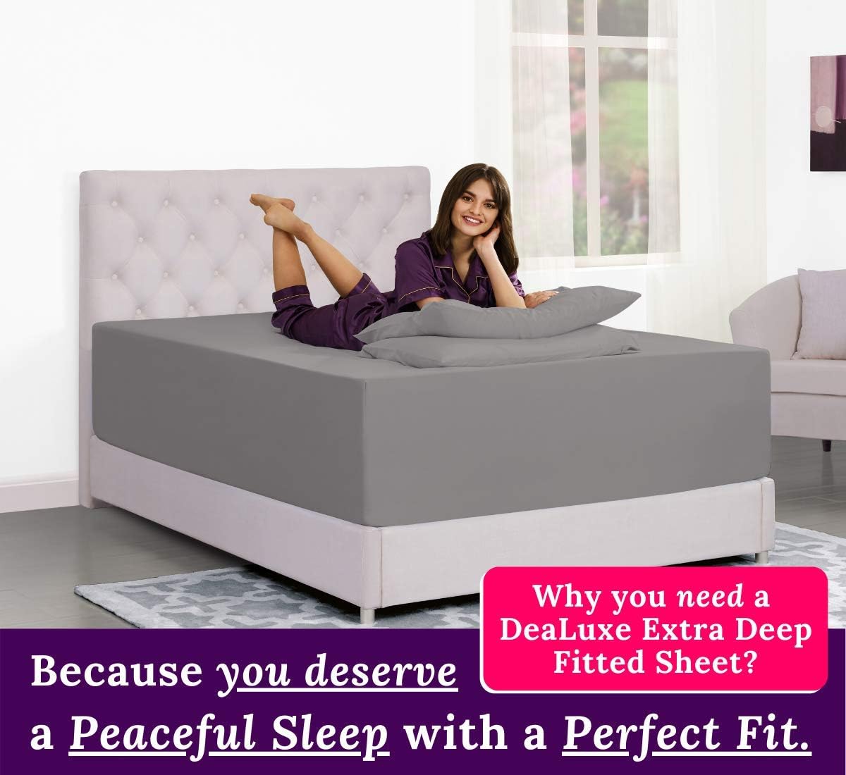 Deep Pocket Queen Fitted Sheet – 17” - 21” Inch + Extra Deep Pocket Fitted Sheet Only - 1 Fitted Bed Sheet with Deep Pockets for Pillow Top Mattress Soft Queen Size Fitted Sheets Grey: Kitchen & Dining