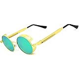 Ronsou Steampunk Style Round Vintage Polarized Sunglasses Retro Eyewear UV400 Protection Matel Frame