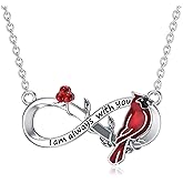 LONAGO 925 Sterling Silver Red Cardinal Cross/Infinity Necklace for Women- Cardinal Bird Memorial Jewelry, Memorial Sympathy Gift for Mother's Day & Christmas