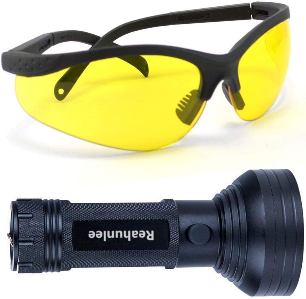 REALHUNLEE Auto Air Conditioner Leak Detector Tool Flashlight Oil AC Dye Leak Test Detection Kit Pro 68 LED Flashlight with UV Protective Glasses: Automotive