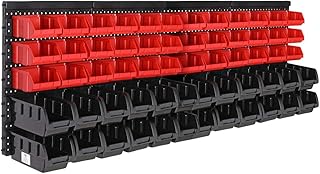 Deuba Wandregal mit Stapelboxen 64 tlg Box Starke Wandplatten Erweiterbar Werkstattregal Lagerregal Steckregal