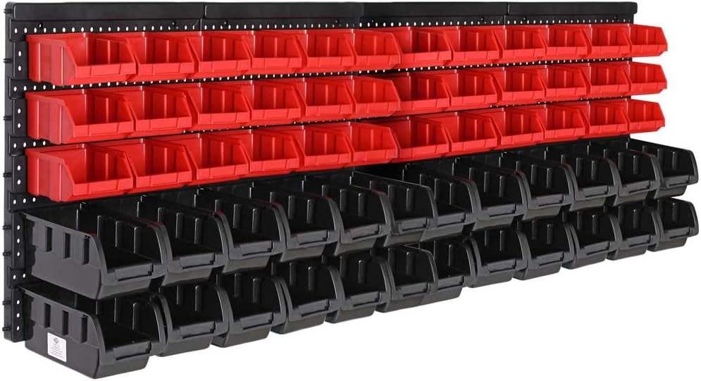 Deuba Wandregal mit Stapelboxen 64 tlg Box Starke Wandplatten Erweiterbar Werkstattregal Lagerregal Steckregal