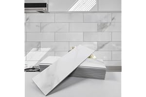 Avant Decor | Sample Tile | Stone Composite Subway Stone Texture Tiles | Peel and Stick Kitchen Backsplash Tiles | Wall Tiles | 4” x 12” | Bex Metro Glossy Calacatta