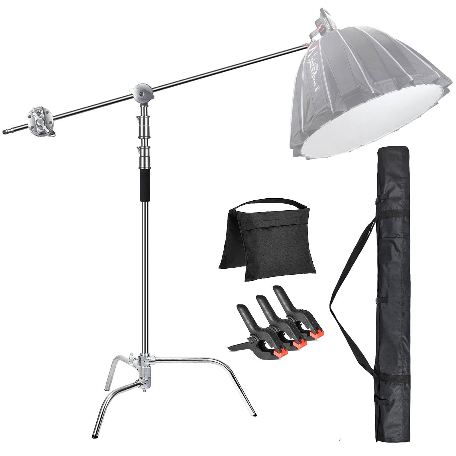 EACHSHOT C Stand Heavy Duty 100% Metal Max 10.8ft/330cm w/Holding Arm Light Stand cStand w/Boom Arm 2 Pcs Grip Head for Godox Aputure Amaran Nanlite Photography Photo Studio Video Reflector Monolight