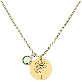 Agriajun Birth Flower Necklace for Women, Dainty Gold Plated Floral Coin Birthstone Pendant Necklaces Birthday Jewelry Gift