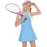 Zaclotre Girls Tennis Dress Cute Golf Outfit Sleeveless Workout Athletic Dresses with Shorts Pockets