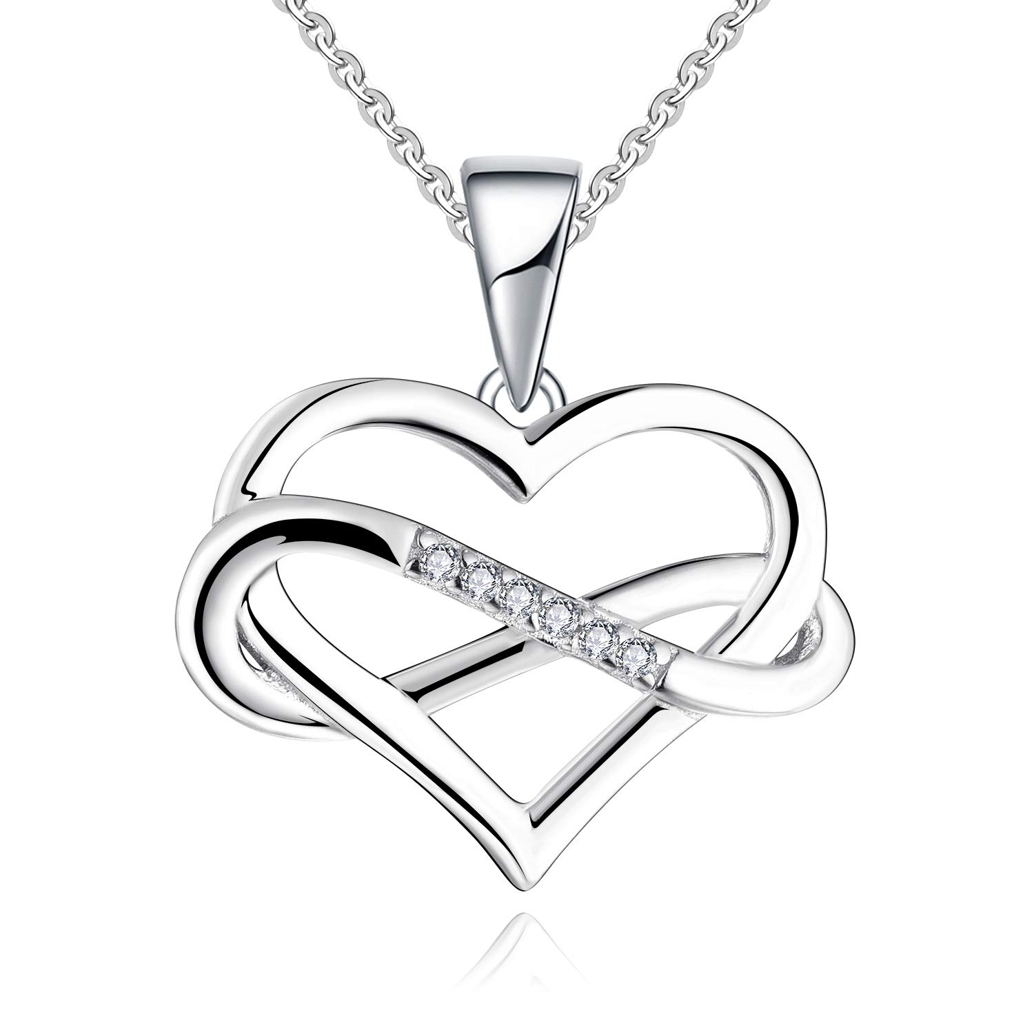 JO WISDOM Women Infinity Heart Necklace,925 Sterling Silver Pendant Necklace with AAA Cubic Zirconia April Birthstone — image 1