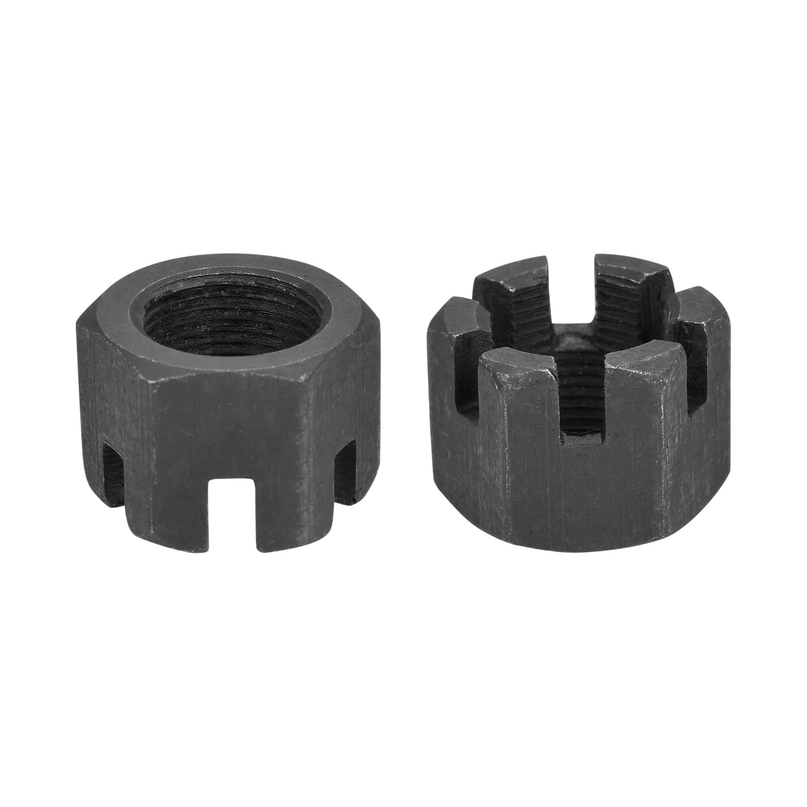 DTGN M22x1.5mm(DxP) Hex Slotted Nuts - 2Pack - Good for Machinery Repairing - Carbon Steel Blackened Hexagon Nuts - Black