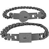 FEIlei Lock and Key Couples Bracelets 2 Pieces Stainless Steel Lover Heart Love Lock Key Bracelet Kit Couple Jewelry Sets-Bla