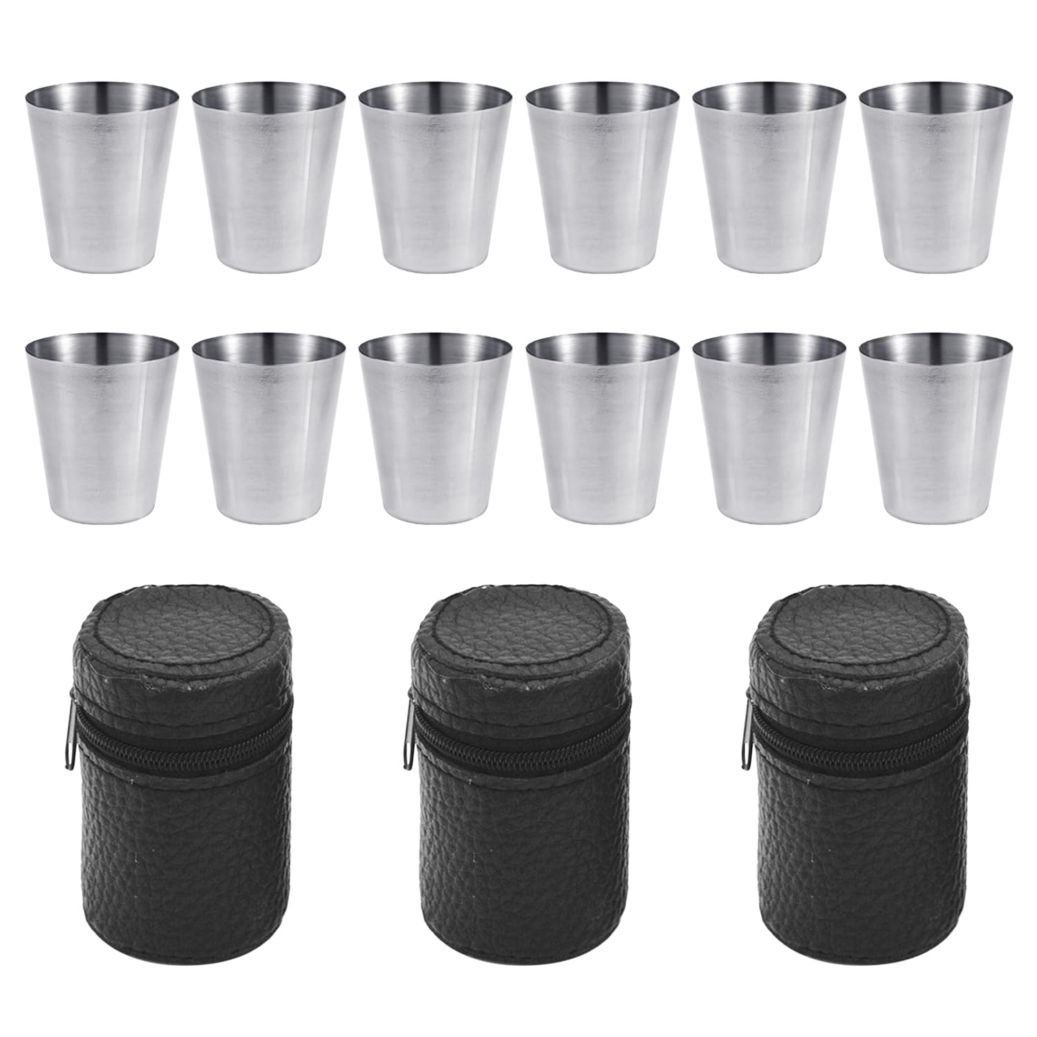 BEIBXHQQ 12-Piece Portable Mugs, 3-Piece Storage Bag Set, Stainless Steel Mugs, Hiking Mugs, Portable Mug Set, Wine Bottle Mugs, Stainless Steel Wine Bottle Set