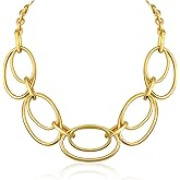 Chunky Gold Necklace for Women: 14k Gold Plated Loop Chain Link Statement Choker Necklace for Women - Chunky Fashion Pendant Jewelry