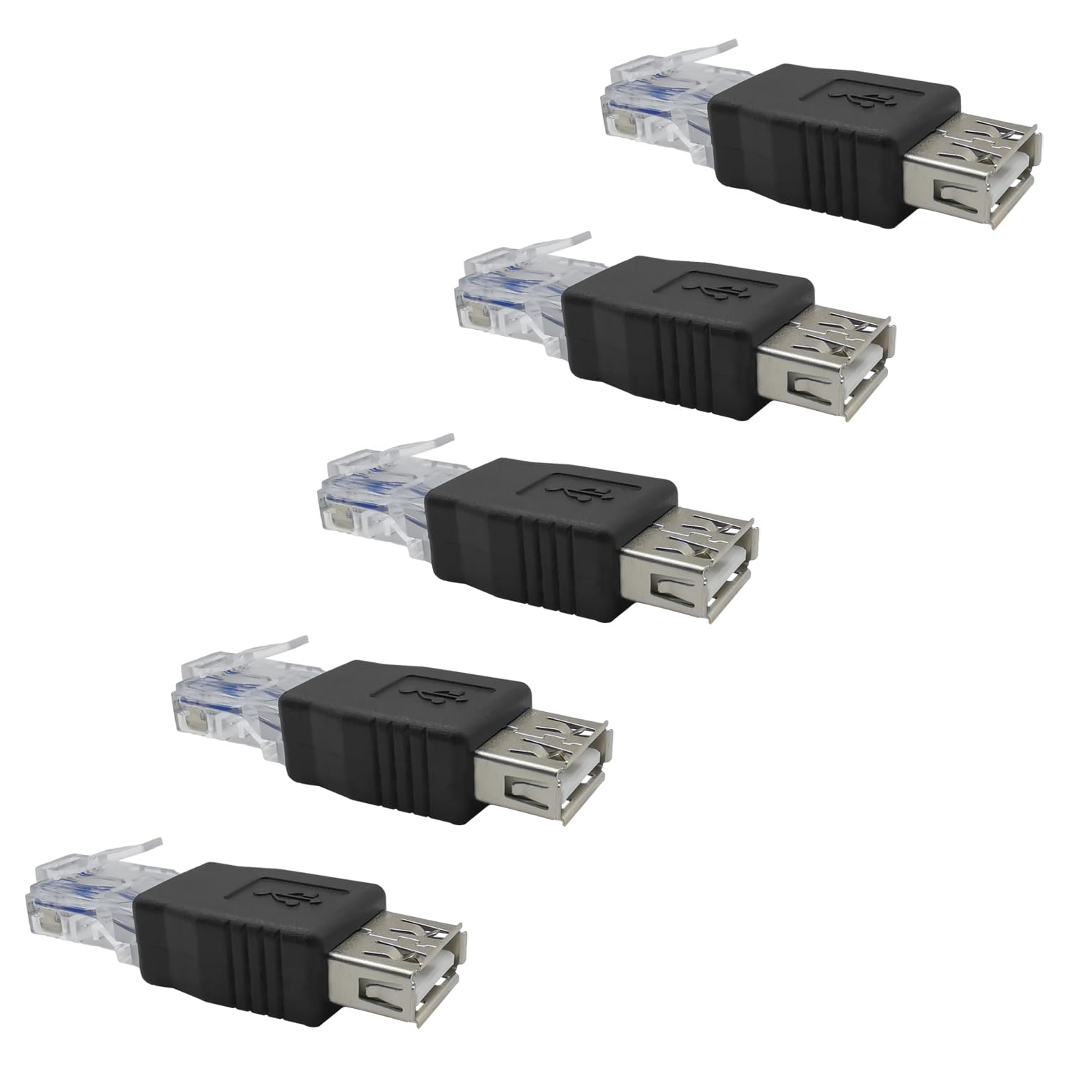 iYueMps 5pcs Ethernet RJ45 Male to USB Female Router Adapter Plug Socket LAN Network