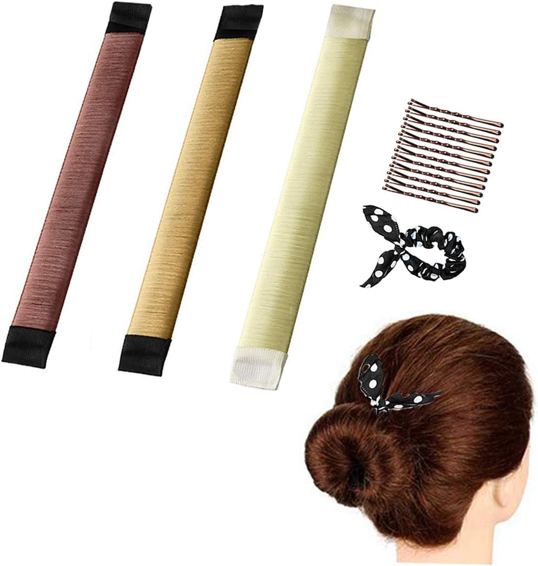 Donut Bun Shaper Maker Blonde Light Brown Brown French Twist Hair Maker Updo Tool For Women Girls Kids 3 Pcs Hair Clip For Ballet Buns Hair Bun Maker Bun Shapers