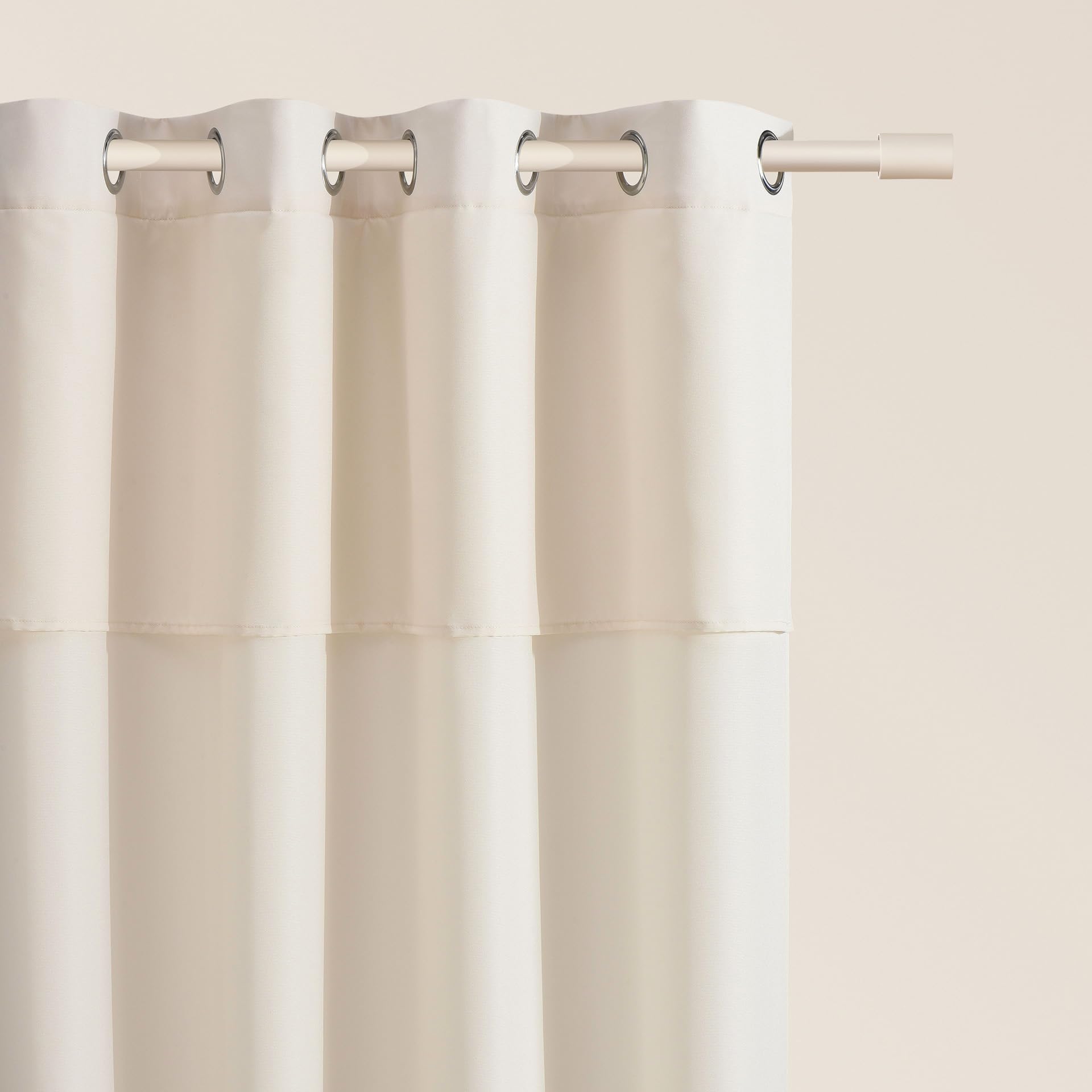 ROOM99 Curtain with Silver Eyelets Mia 140 x 260 cm Width x Height Sliding Curtains Modern Curtain Living Room Bedroom Light Cream 1 Piece