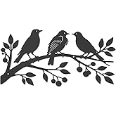 VeyFolzin.st Hummingbird on The Tree Branch Metal Wall Art Decor, Birds on The Branch Large Black Wall Hanging Sign Sculpture