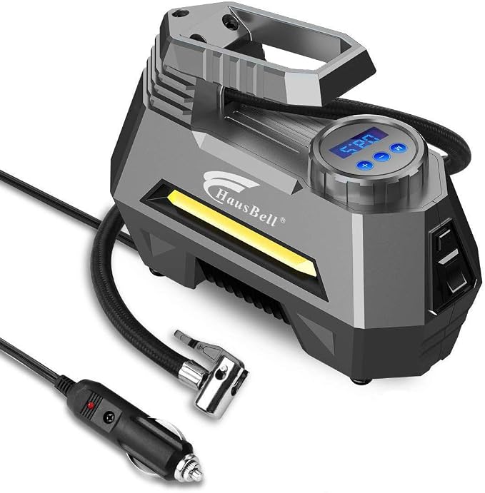 HAUSBELL Portable air Compressor for Car Tires, 12V DC Air Compressor tire inflator Pump