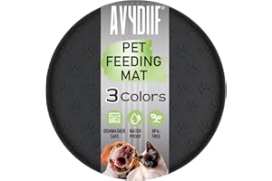 AVYDIIF Pet Feeding Mats for Food and Water, Waterproof Anti-Slip Placemats for Dog Cat Bowl, 1 Pack Silicone Pet Food Mat, Dishwasher Safe 10.9 × 10.9 (1 Pack, Black)