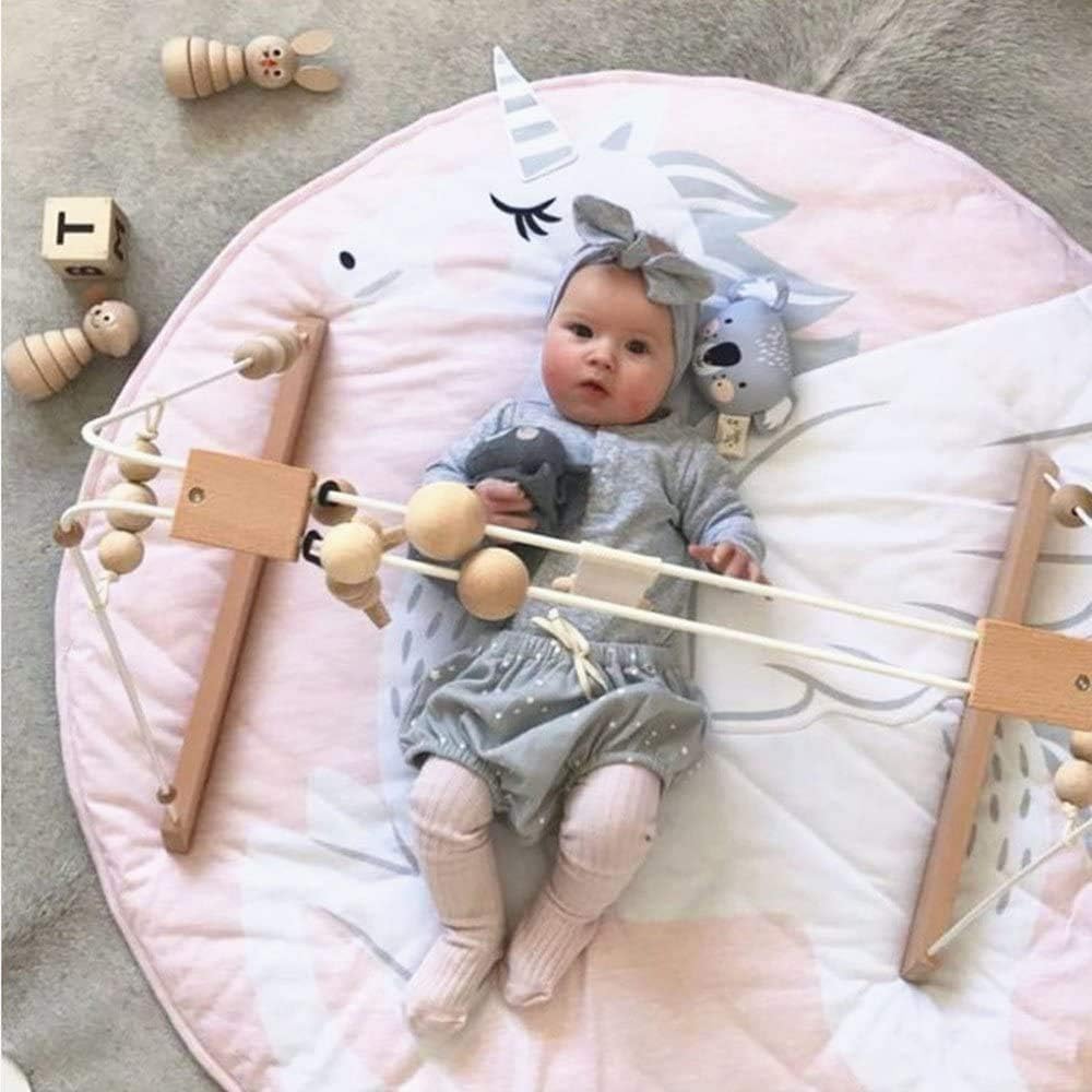 ABREEZE Play Mat Round Rug Unicorn Crawling Blanket Infant Game Pad Tummy Time Mat Nursery Rug Baby Girl Baby Gym Activity Room Decor Unicorn Washable Soft Carpet
