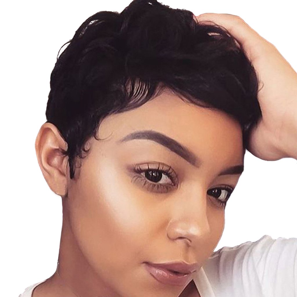 Flawish Women Short Hair Wig Wavy Layered Full Wigs Oblique Bangs