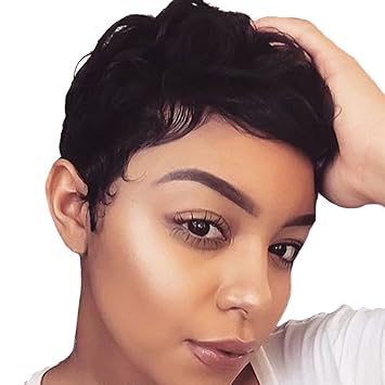 Nylsa Women Short Hair Wig Wavy Layered Full Wigs Oblique Bangs