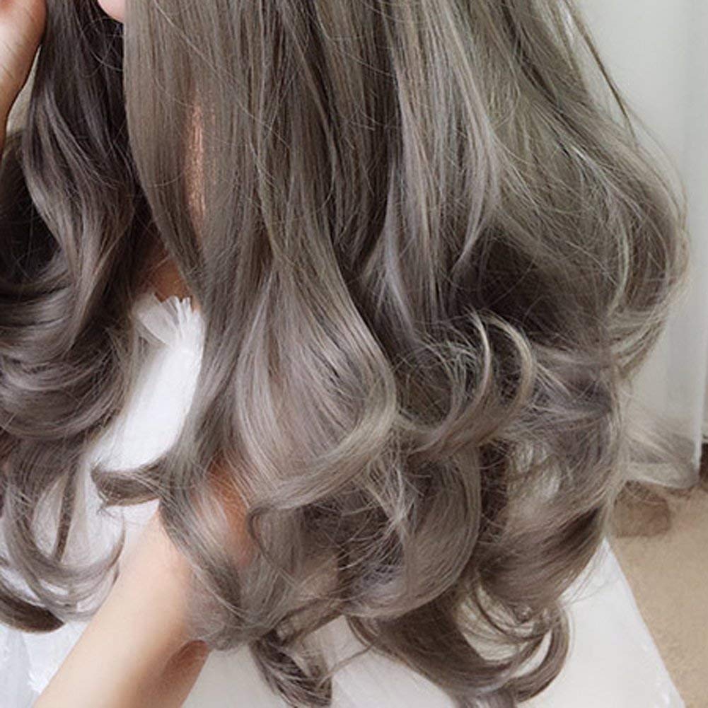 Wigs for Women Human Curly Hair Long Wigs 22 Inch Natural as Real Hair with Bangs Wig (Gray)