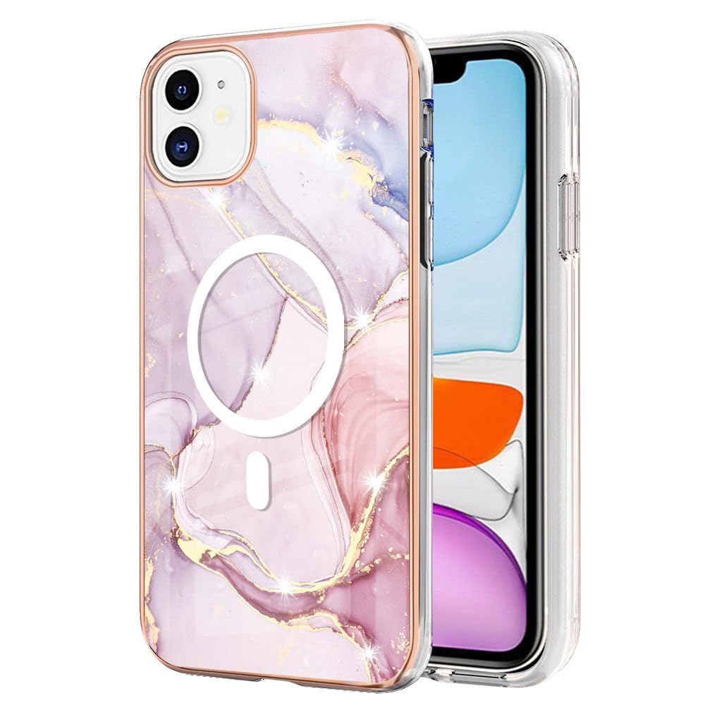 Knoowcase for iPhone 11 Case Magnetic Case, Wireless Charging Shockproof Silicone Phone Case Marble Slim Fit TPU Drop Protection Bumper Case for iPhone 11, Rose Gold Marble