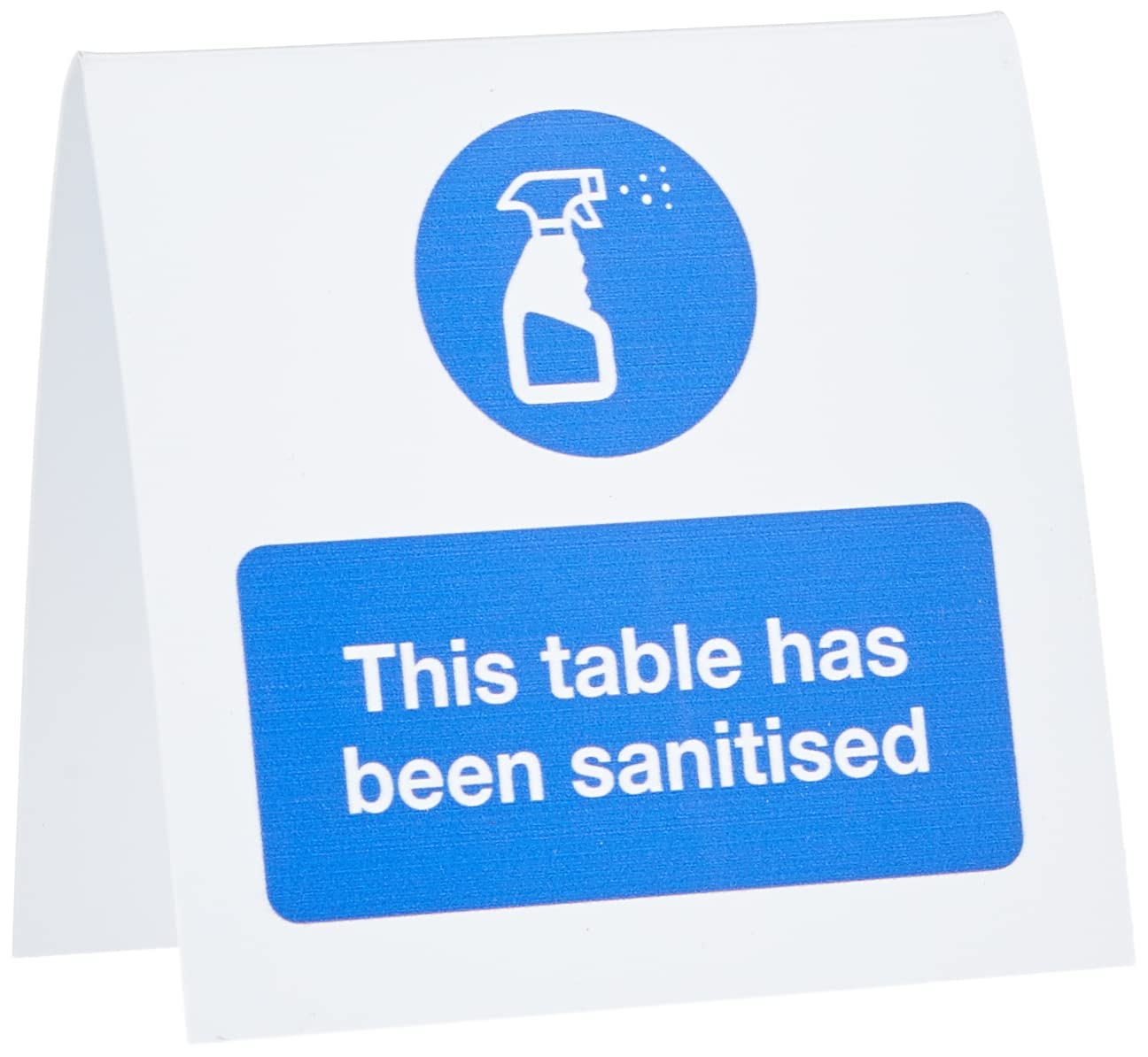 Caledonia Signs CV0034 This table has been sanitised - double sided 100x100mm plastic table cards (pack of 5)
