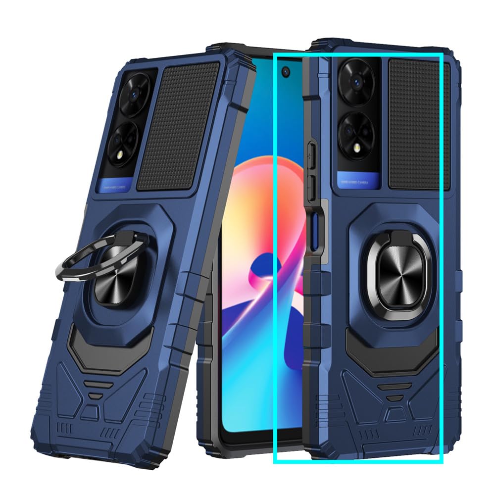 Aulzaju TCL 50 SE Case with Built-in Screen Protector, Magnetic Ring Stand, Military Grade Protection, Soft Silicone Bumper, Blue