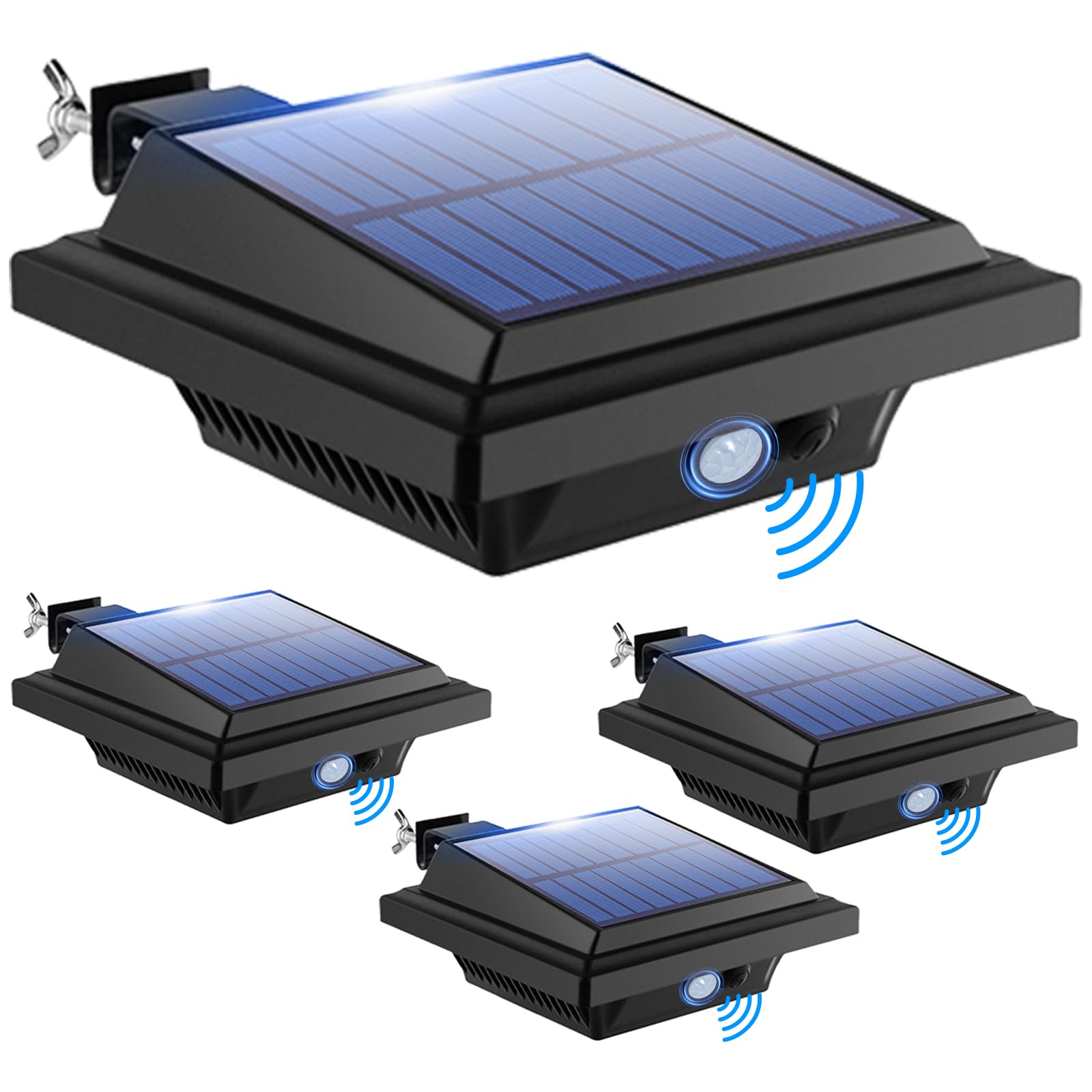 BILLION DUO Motion Sensor Solar Gutter Lights, 40 LEDs Solar Powered Garden Outdoor Lights, IP65 Waterproof, Black Solar Security Lamp Warm Light for Garden,Fence,Wall(4 PCS)