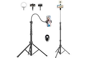 Nineigh 82" Tripod for iPhone,Tall Phone Tripod Compatible with Smartphone/Camera/Gopro,Cell Phone Tripod with 9.8" Gooseneck and Remote, iPhone Tripod Stand for Video Recording Selfies Vlogging