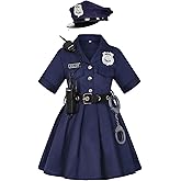CIFITERY Girls Police Officer Costume Kids Cop Uniform Toddler Policeman Outfit, Police Dress Up Career Day Halloween Gifts