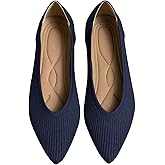 TINGRISE Women's Flats Shoes Pointed Toe Knit Ballet Comfortable Dressy Slip On Flat