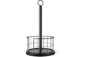 Homode Paper Towel Holder Countertop, Free-Standing Paper Towel Rack with Heavy Duty Wood Base, Industrial Paper Towel Roll Stand for Kitchen Counter, Fits Standard and Jumbo Size Rolls, Black