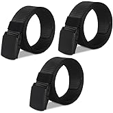 3PCS Mens Tactical Belt, Nylon Belt for Men, Adjustable Golf Belt with Plastic Buckle, Fast Pass Through the Airport Security, Black Belt Suitable for Anywhere(47inch)