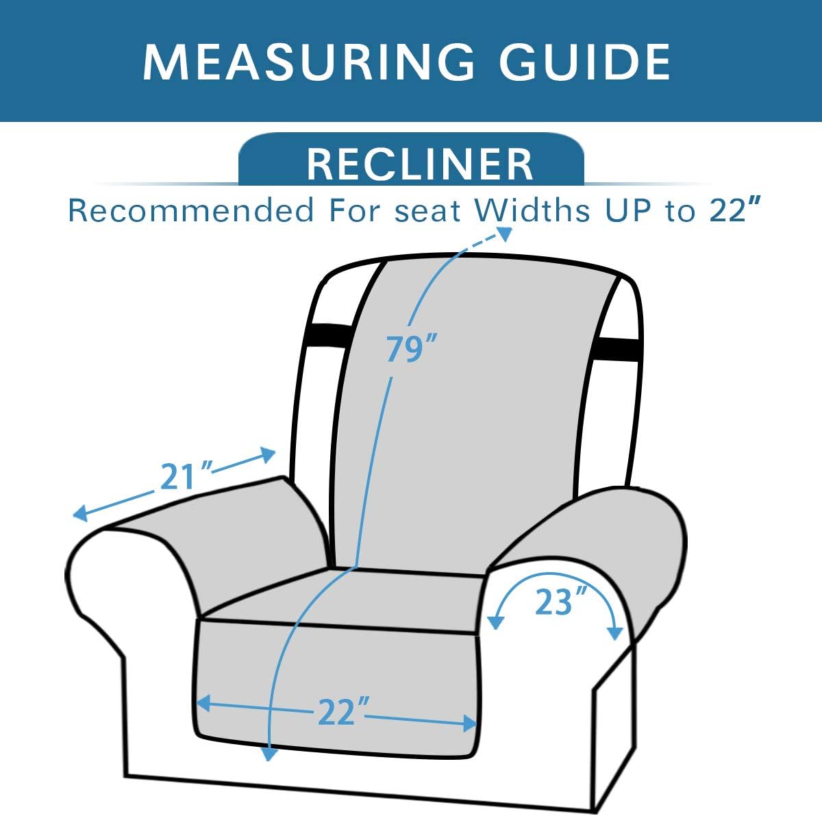 H.VERSAILTEX 100% Waterproof Quilted Recliner Chair Cover Recliner Cover Recliner Slipcover for Living Room, Secure with Elastic Strap and Non Slip Puppy Paw Silicone Backing (Standard, Grey): Home & Kitchen