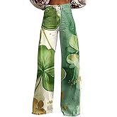 Shamrock Printed St Patricks Day Pants for Women Womens Bell Bottom Baggy Plus Size Irish Patterned Imitation Jeans