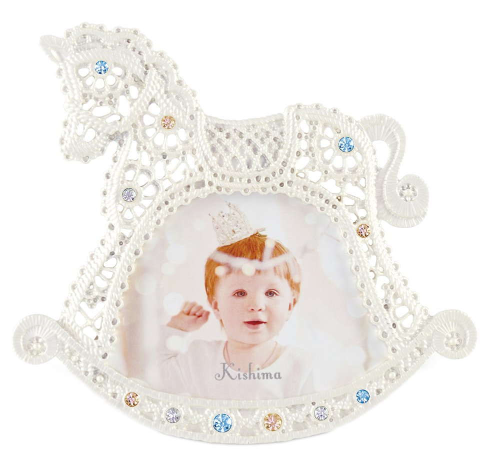 キシマ Kishima クロシェ フォトフレーム インテリアフレーム 写真立て ベビーフレーム おしゃれ 卓上 馬 木馬 レース模様 Pearl White Horse パール ホワイト ホース 0ヶ月~36ヶ月 出産祝い KP-31316商品画像