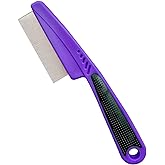 Yumflan Fine Tooth Stainless Steel Flea Comb for Dogs &amp; Cats | 1.0mm Precision Teeth, Fine Coat Grooming, Removes Flea Debris, Gentle on Skin, Purple