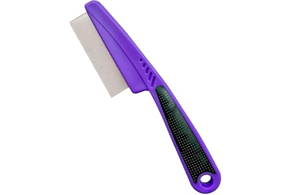 Yumflan Flea Comb with Rubber Handle, Flea and Tick Combs for Dogs & Cats, Fine Tooth Dog Comb for Grooming (Purple)