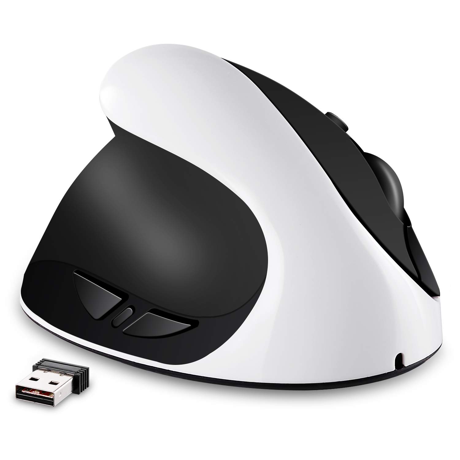 AURTEC Left Handed Mouse, Rechargeable 2.4G Wireless Ergonomic Vertical Mice with USB Receiver, 6 Buttons and 3 Adjustable DPI 800/1200/1600 for Left Hand, White