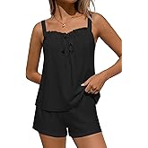 Ekouaer Womens Pajamas Sets 2 Piece Cute Tank Top and Shorts Lounge Set Sleeveless Pjs Set Sweet Sleepwear