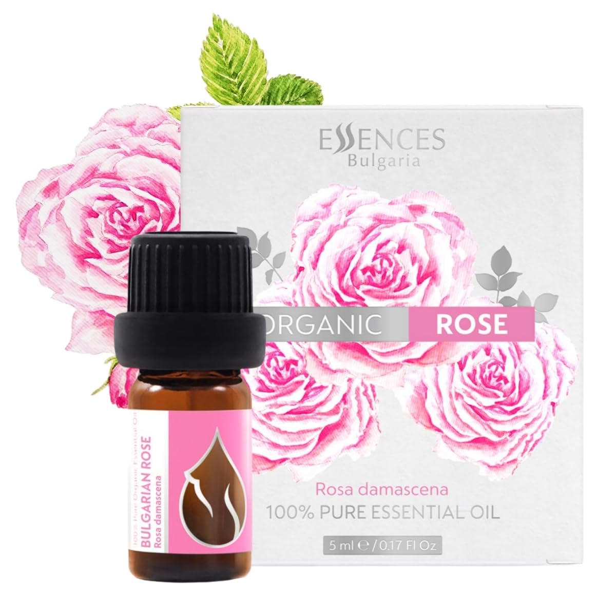 Essences Bulgaria Organic Rose Essential Oil 1/6 Fl Oz | 5ml | Rosa Damascena | 100% Pure and Natural | Undiluted | Therapeutic Grade | Family Owned Farm | Steam-Distilled | Non-GMO | Vegan
